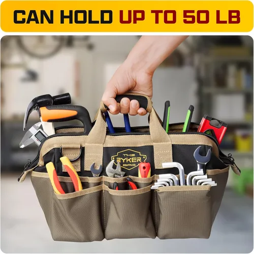 Miniatura 6 de Las bolsas de herramientas resistentes Ryker para hombres/mujeres. Bolsa organizadora de herramientas pequeña de boca ancha de 14 pulgadas