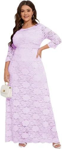 Miniatura 3 de MAYFASEY Vestido de novia de encaje floral para mujer, talla grande, manga 34, dama de honor, fiesta de noche, vestido largo con bolsillos