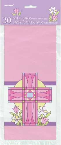 Miniatura 2 de Bolsas de celofán religioso con cruz sagrada rosa, 20