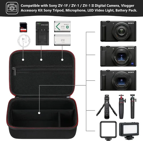 Miniatura 2 de Funda rígida de viaje para cámara digital Sony ZV-1F / ZV-1 / ZV-1 II, funda protectora para kit de accesorios Vlogger, trípode y micrófono
