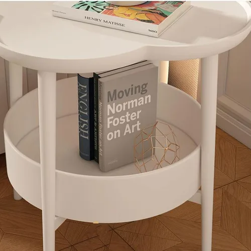 Miniatura 7 de Mesa auxiliar para sala de estar, mesa auxiliar pequeña en forma de flor, mesita de noche, mesa auxiliar para sofá, mesa auxiliar con cesta de Blanco
