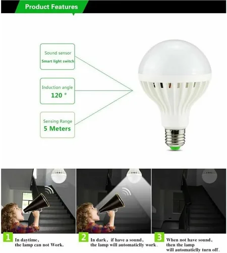Miniatura 3 de Fengyan Home Bulbs 5 piezas AC85-265V Sonido inteligente activado por voz Sensor Bombillas LED Bombilla LED E27 3W 5W 7W 9W 12W lámpara de inducción