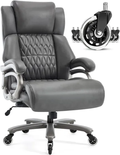 Silla de oficina grande y alta de 400 libras, soporte lumbar ajustable, ruedas de goma silenciosas, base de metal resistente, escritorio ejecutivo