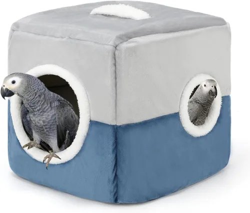 Miniatura 8 de Casa nido de loro de gran tamaño – Invierno cálido pájaro acurrucarse cabaña colgante de pájaros casa jaula escondida cueva cama para pájaros Azul