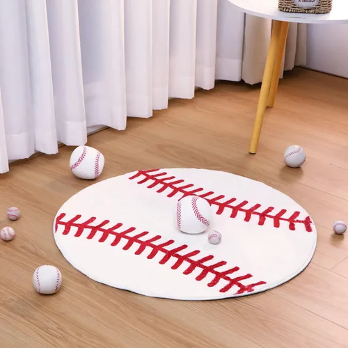 Miniatura 5 de Nuanchu 3 almohadas de felpa de béisbol y alfombra de béisbol para decoración de la habitación de los niños, mullidas y suaves, cojines deportivos
