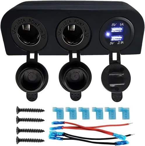 Miniatura 9 de Divisor de enchufe de encendedor de cigarrillos de 2 vías, impermeable, 12 V, repuesto de enchufe de adaptador de corriente dual para automóvil, RV