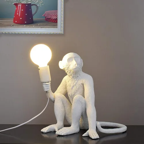 Miniatura 9 de Lámparas de escritorio de resina con diseño de mono moderno, iluminación creativa de mesa con cable enchufable para sala de estar, dormitorio