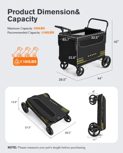 Miniatura 2 de Cochecito para mascotas todo terreno para perros medianos y grandes con rampa, cochecito plegable para perros con frenos, 3 entradas, asas