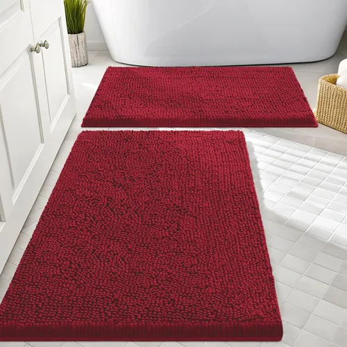 Miniatura 20 de Smiry Juego de 2 alfombras de baño, felpilla suave y absorbente, lavable a máquina, antideslizantes, para bañera, ducha y suelo