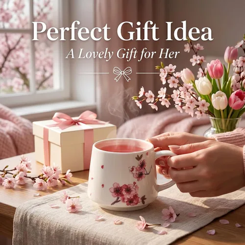Miniatura 8 de DUSVALLY Taza de café floral de cerezo de 12 onzas, taza de cerámica con asa, apta para microondas y lavavajillas, taza de regalo rosa para mujer
