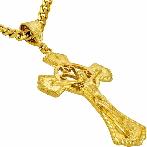 Miniatura 5 de LIFETIME JEWELRY Collar de cadena de eslabones cubanos con colgante de crucifijo bizantino, chapado en oro de 24 quilates, Metal, No es una piedra