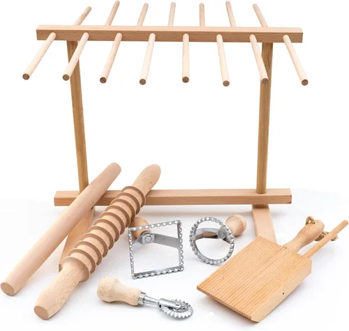 Miniatura 3 de Ultimate - Juego de 9 herramientas para hacer pasta, estante de secado de pasta, pinzas para pasta, juego de cortador de sellos de dos raviolis
