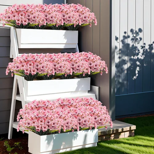 Miniatura 2 de Kinisty 20 paquetes de flores artificiales para exteriores, resistentes a los rayos UV, con flores de seda sintética rosadas y plantas de plástico