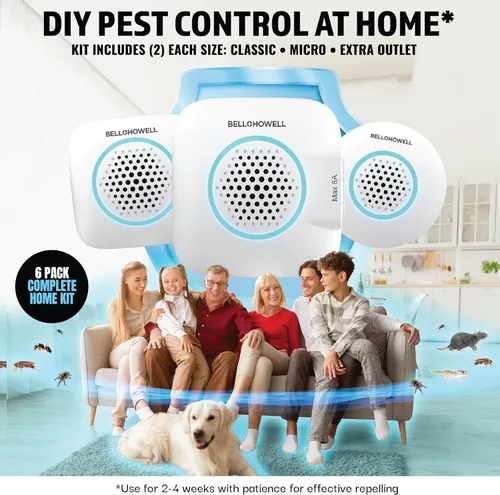 Miniatura 2 de Bell+Howell Repelente ultrasónico de plagas mejorado 2025 para interiores, paquete de 6 unidades, repelente de ratones para interiores, kit