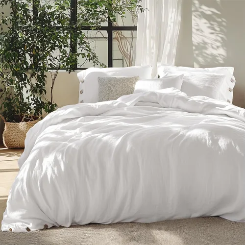 Miniatura 17 de Bedsure Funda de edredón de lino tamaño Queen – Juego de ropa de cama de mezcla de lino y algodón, suave y acogedor, 3 piezas, 1 funda de edredón