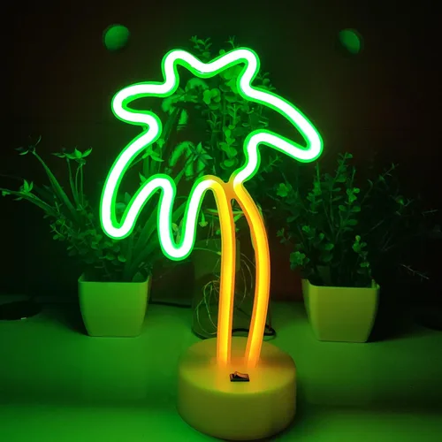 Miniatura 2 de JYWJ Letreros de neón con base de soporte, luz de neón alimentada por USB o 3 pilas AA, decoración LED de pared de escritorio, varias fiestas