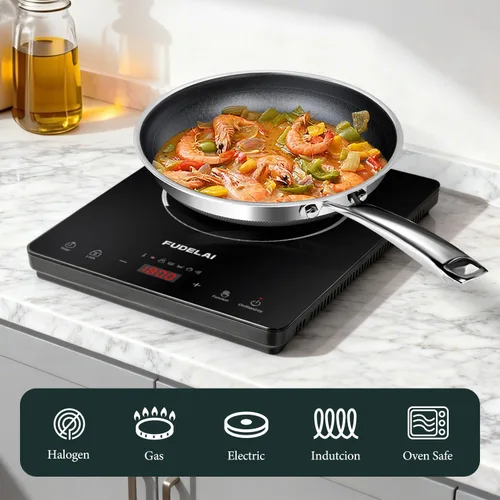 Miniatura 9 de Sartenes antiadherentes, sartén híbrida de titanio de 10 pulgadas con tapa, mango que se mantiene fresco, sartén profesional, apto