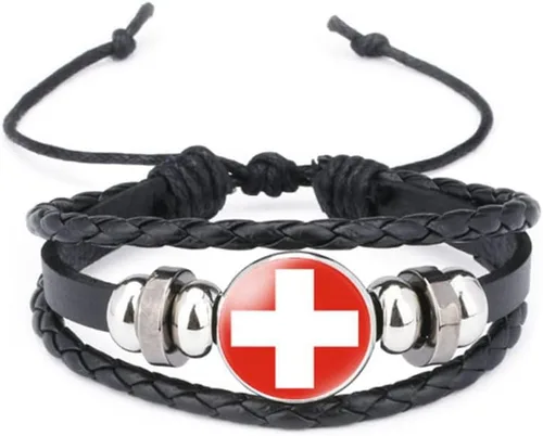 Miniatura 43 de vmcoatdu Mundial Muchas Banderas Nacionales Brazalete Retro de Aleación de Cuero para Pulsera de Cuerda Trenzada de Bandera Nacional