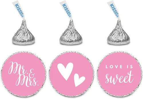 Andaz Press Trío de etiquetas de gota de chocolate, se adapta a besos, boda, señor y señora, rosa, paquete de 216, para despedida de soltera, Rosado