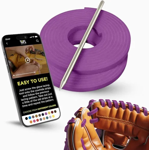 Miniatura 13 de TOFL Kit de encaje para guantes de sóftbol y béisbol Kit de reparación de cordones de guante de encaje 2 cordones de cuero con aguja de cordones