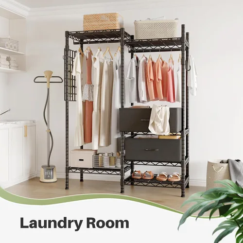 Miniatura 2 de HOKEEPER Perchero de ropa resistente para colgar ropa, cargas de 1200 libras, armarios portátiles ajustable con cajones desmontables, tablero