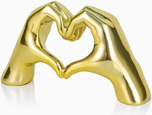 Escultura de corazón y mano, escultura de mano y corazón, decoración del hogar, decoración de divisor de habitación dorado, decoración de boda