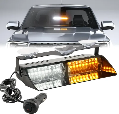 Luz estroboscópica de emergencia LED ámbar/blanca para camiones y vehículos, 16 LEDs 12V, barra de luces de advertencia de seguridad intermitentes