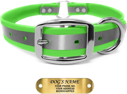 Miniatura 16 de Regal Dog Products Collar de Perro Reflectante Rosa Grande con Placa de Nombre Grabada Personalizada y Anillo Central de Servicio Pesado Collares