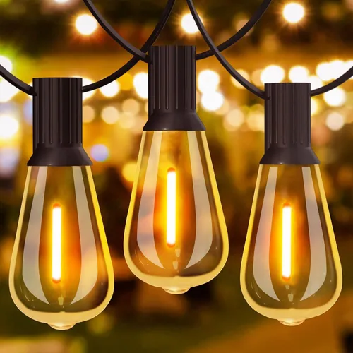 GLUROO Cadena de luces al aire libre de 180 pies, más de 90+6 piezas de bombillas vintage irrompibles de 2700 K, luces de cadena LED para patio al