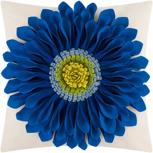 Miniatura 37 de OiseauVoler - Funda de cojín decorativa, hecha a mano, con girasol 3D, para sala de estar, hogar, cama, decoración de 18x18 pulgadas Azul-azul
