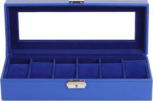 Miniatura 31 de NEX Caja de reloj organizador para hombres, de piel sintética superior de cristal para el almacenamiento de relojes