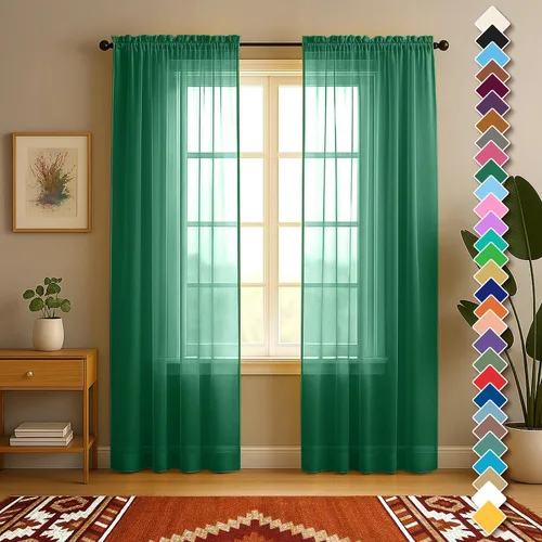 Miniatura 45 de YHSF Cortinas traslúcidas – Juego de 2 paneles para decoración del hogar – Elegantes cortinas de gasa sólida con bolsillo para barra