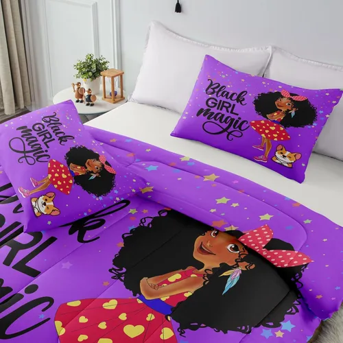 Miniatura 6 de Juegos de Edredón de Niña Negra Afroamericana Individual, Juego de Ropa de Cama Black Girl Magic, Juego de Edredón de Princesa, Juego de Cama