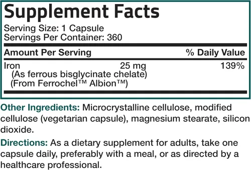 Miniatura 8 de Bronson Bisglicinato de Hierro 25 mg Suave para el Estómago, Apoya la Energía y la Producción Saludable de Glóbulos Rojos - Fórmula sin