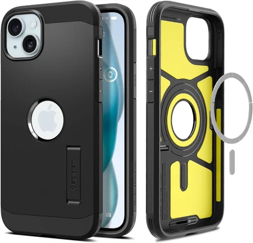 Spigen Tough Armor MagFit Funda Diseñada para iPhone 15 (2023) [Soporte] [Protección de Grado Militar] Compatible con MagSafe - Negro