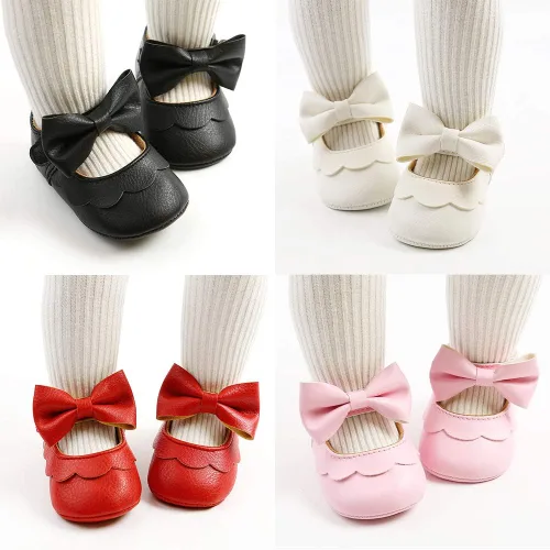Miniatura 5 de LAFEGEN Zapatos planos Mary Jane con Bownot de piel sintética antideslizante y suela suave para recién nacidos recién nacidos niños pequeños