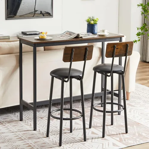 Miniatura 6 de Juego de mesa de bar y 2 sillas, 3 piezas para espacios pequeños, mesa de comedor rectangular para 2 mesas de bar de altura de mostrador con 2 Mesa