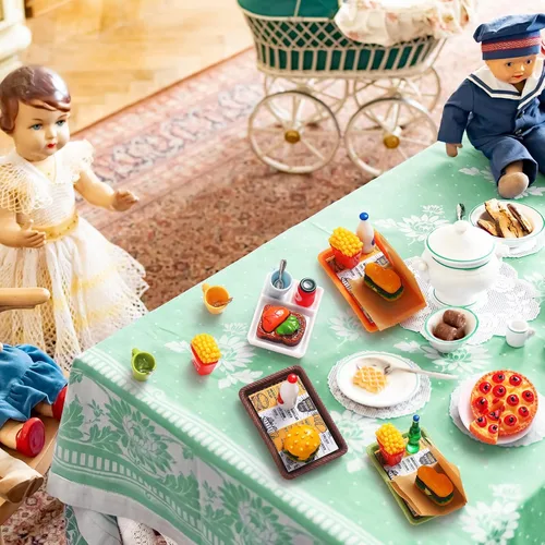 Miniatura 5 de Civaner Juego de 50 piezas de accesorios de comida rápida en miniatura para casa de muñecas, mini comida de Navidad, bebida mixta de resina, mini