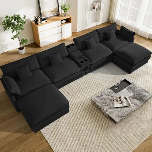 Miniatura 14 de Sofá modular de nube en forma de U de 162.6 pulgadas, sofá seccional para sala de estar, moderno sofá de nube de terciopelo de gran tamaño con Gris