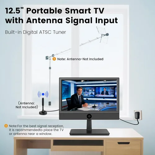 Miniatura 7 de Smart TV pequeño de 12.5 pulgadas, Full HD 1080P, Smart TV de pantalla plana compacta con aplicación integrada, sintonizador digital ATSC, entradas