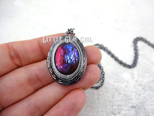 Miniatura 4 de Collar con medallón de ópalo mexicano que brilla en la oscuridad, diseño victoriano vintage de ópalo de fuego en plata, bronce o cobre, regalo
