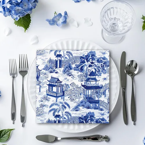 Miniatura 6 de 80 servilletas de papel desechables de cóctel toscano, servilletas de papel azul y blanco para bebidas para el hogar, fiesta, suministros de mesa