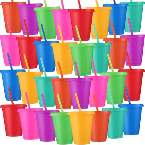 Miniatura 8 de Sieral Paquete de 60 vasos con tapas y pajillas, vasos para niños con pajilla, botella de agua reutilizable, taza de viaje para café helado, vasos