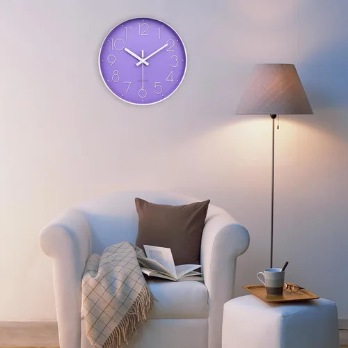Miniatura 4 de jomparis Reloj de Pared Morado de 12 Pulgadas Reloj de Pared de Cuarzo Silencioso para Dormitorio, Hogar, Sala de Estar