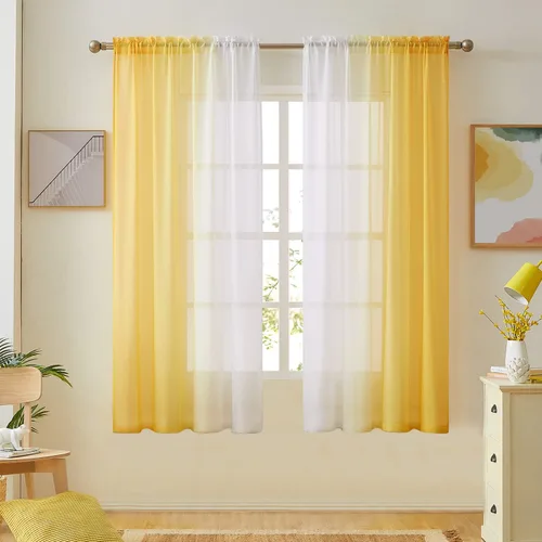 Miniatura 18 de Cortinas transparentes de lino sintético con degradado gris oscuro para dormitorio y sala de estar con bolsillo para barra, cortinas de gasa Gris