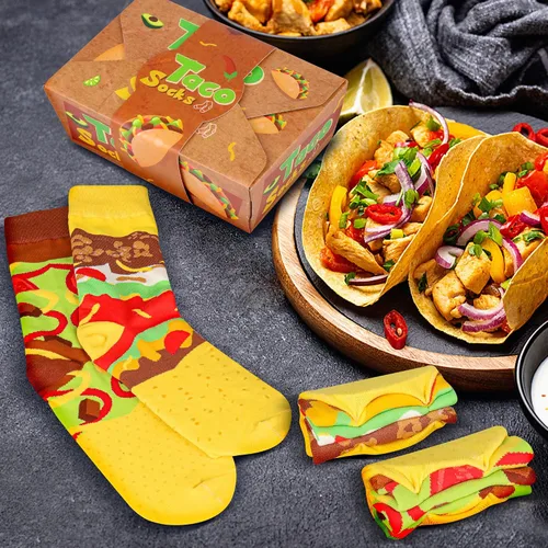 Miniatura 3 de AGRIMONY Divertidos calcetines con diseño de hamburguesa y hotdog con tacos y palomitas de maíz, calcetines de comida novedosos para cumpleaños