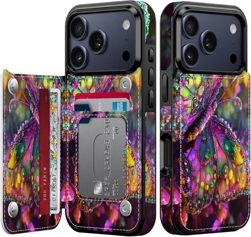 Miniatura 139 de FUNMIKO Funda tipo cartera para iPhone 13 con tarjetero, bloqueo RFID, protección de grado militar y obras de arte impresas con rayos UV, cierre