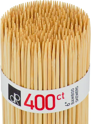 DecorRack Brochetas de bambú natural, paquete de 400 brochetas de madera orgánica de 6 pulgadas, mejor para parrilla, barbacoa, kebab, asado de