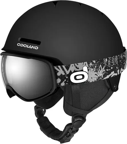 Odoland Casco de esquí para niños, casco de nieve con gafas de esquí para niños y niñas, a prueba de golpes, resistente al viento, cascos deportivos