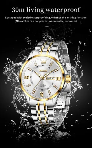 Miniatura 28 de OLEVS - Relojes de diamantes para hombres, relojes de vestir a prueba de agua, relojes analógicos de cuarzo de lujo con calendario de fecha y correa